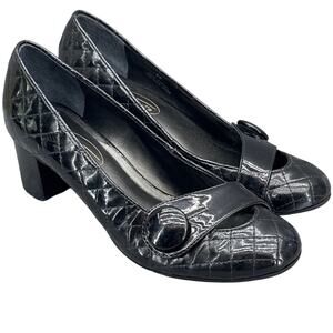 Talbots Classic Black Quilted Patent Leather Block Heel Dress Shoe Women 6B